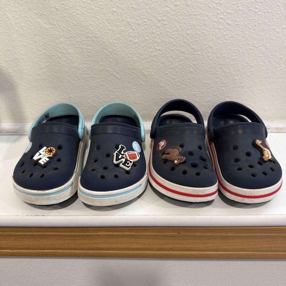 CROCS Crocband II Kids Navy Light Blue Clogs Shoes Size C8 And C9
